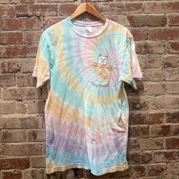 RIPNDIP Tie Dye Pocket Lord Nermal Cat T Shirt Large Pastel Swirl Graphic Tee - Picture 2 of 7